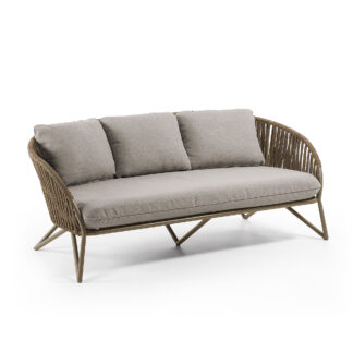 LAFORMA Branzie sofa - brunt metal og reb, m. gråbrune hynder, 3 pers.