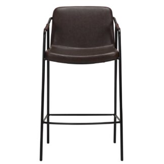 DAN-FORM Boto barstol, m. ryglæn og fodstøtte - vintage brun kunstlæder og sort stål