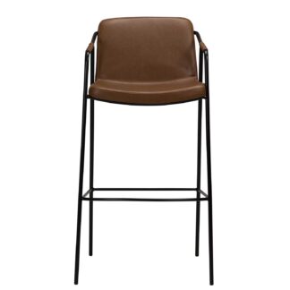 DAN-FORM Boto barstol, m. ryglæn og fodstøtte - vintage lysebrun kunstlæder og sort stål