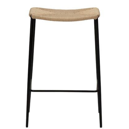 DAN-FORM Stiletto barstol, m. fodstøtte - natur papir snor og sort stål
