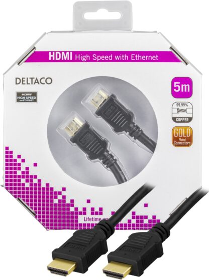 HDMI kabel - High Speed med Ethernet - 4K 30Hz - 5m - Livstidsgaranti