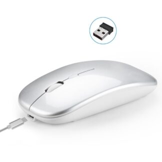 HXSJ M90 - Trådløs mus med Bluetooth & 2.4G tilslutning m/USB modtager - Sølv