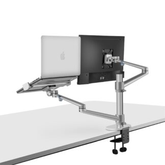 WERGON - Noah - Justerbar Dual Desktop holder - Monitor skærme Max 27" / Laptop 11-17" - Sølv