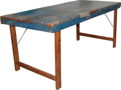 TRADEMARK LIVING spisebord - natur træ og træ m. original blå finish (150-160x75)