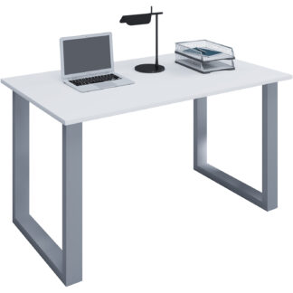 Lona U-feet skrivebord - hvid træ og sølvgrå metal (140x50)