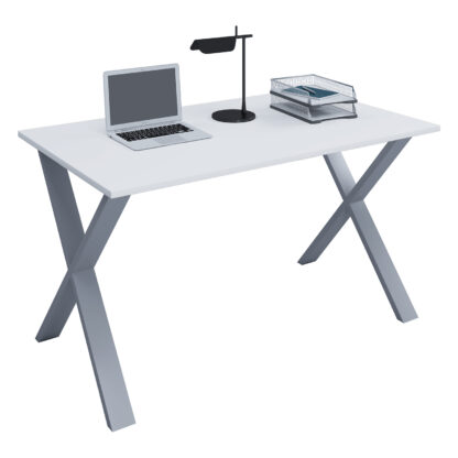 Lona X-feet skrivebord - hvid træ og sølvgrå metal (110x80)
