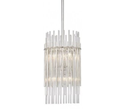 Wallis Loftlampe i stål og glas Ø50,2 cm 6 x E14 - Poleret nikkel/Klar