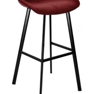 Finn barstol i velour H78 cm - Sort/Mørkerød