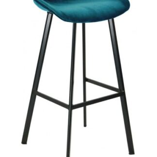 Finn barstol i velour H87 cm - Sort/Blå
