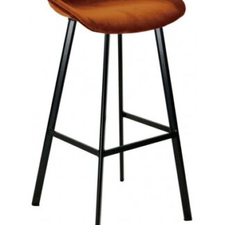 Finn barstol i velour H87 cm - Sort/Orange