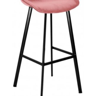 Finn barstol i velour H87 cm - Sort/Rosa