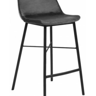 Jeff barstol i velour H93 cm - Sort/Mørkegrå