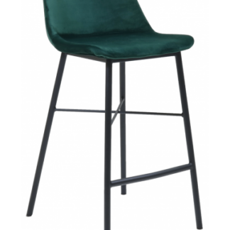 Jeff barstol i velour H93 cm - Sort/Mørkegrøn