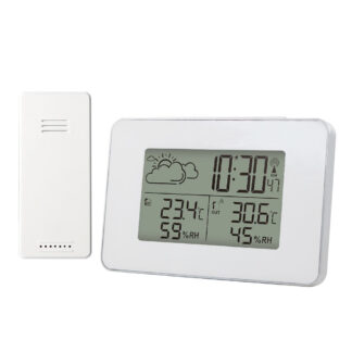 Digital vejrstation - Trådløs - Termoter - Klokke - Hygrometer - LCD skærm - Hvid