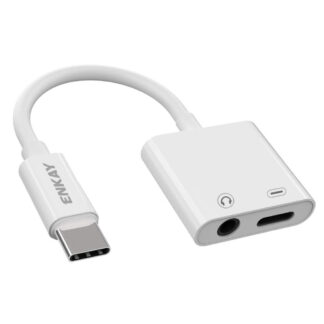 ENKAY AT106 - Dual USB-C til 3.5mm + USB-C adapter til Høretelefoner - Hvid