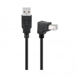 High Speed USB 2.0 kabel - USB-A / USB-B - Vinklet - Sort - 3 m