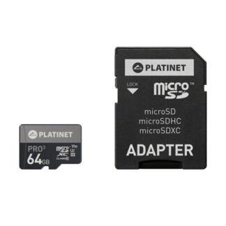 PLATINET MicroSDXC Hukommelseskort 64GB & 90MB/s + SD Kort Adapter