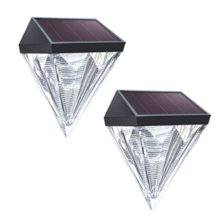 Udendørs LED væglampe med solceller - Diamant design - Varm hvid lys - 2 stk.