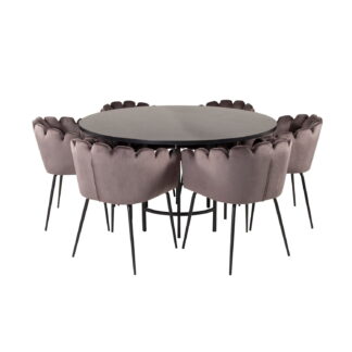 VENTURE DESIGN Copenhagen spisebordssæt, m. 4 stole - sort finer/sort metal og grå fløjl/sort metal