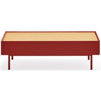 Arista Sofabord i metal og mdf finér 110 x 60 cm - Mørkerød/Eg
