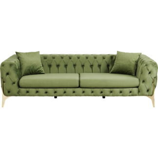 KARE DESIGN Bellissima 3 pers. sofa, Chesterfield, m. 2 puder - grøn fløjl og messing stål