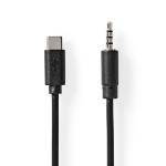 USB-C Adapter | USB 2.0 | USB-C Han | 3.5 mm Hanstik | 1.00 m | Runde | Nikkelplateret | PVC | Sort | Box