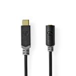 USB-C Adapter | USB 2.0 | USB-C Han | 3.5 mm Hunstik | 1.00 m | Runde | Guldplateret | PVC | Sort | Box