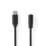 USB-C Adapter | USB 2.0 | USB-C Han | 3.5 mm Hunstik | 1.00 m | Runde | Nikkelplateret | PVC | Sort | Box