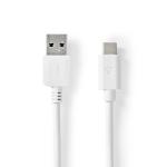 USB-kabel | USB 3.2 Gen 1 | USB-A han | USB Type-C Han | 5 Gbps | 60 W | Nikkelplateret | 2.00 m | Runde | PVC | Hvid | Box