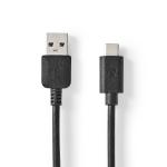 USB-kabel | USB 3.2 Gen 1 | USB-A han | USB Type-C Han | 5 Gbps | 60 W | Nikkelplateret | 2.00 m | Runde | PVC | Sort | Box