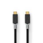 USB-kabel | USB 3.2 Gen 2x2 | USB Type-C Han | USB Type-C Han | 20 Gbps | 100 W | Guldplateret | 2.00 m | Runde | PVC | Sølv | Window Box