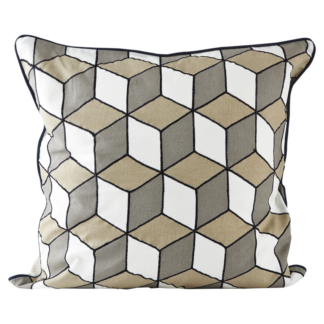 VILLA COLLECTION pude, kvadratisk - sand/grå/hvid bomuld (50x50)