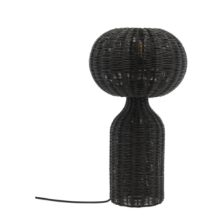 VILLA COLLECTION Werna bordlampe, rund - sort rattan (H:53,5)