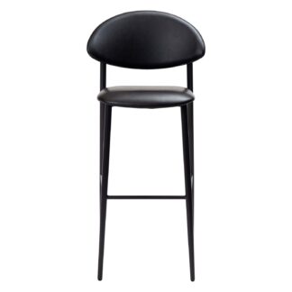 DAN-FORM Tush barstol, m. ryglæn og fodstøtte - vintage sort kunstlæder og sort stål