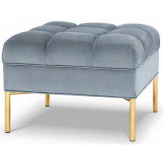 Karoo puf til sofa i velour 60 x 60 cm - Guld/Lyseblå