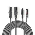 Balanceret Audio kabel | 2x XLR 3-Pin Hanstik | 2x RCA Hanstik | Nikkelplateret | 1.50 m | Runde | PVC | Mørkegrå | Kartonhylster