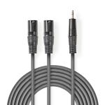 Balanceret Audio kabel | 2x XLR 3-Pin Hanstik | 3.5 mm Hanstik | Nikkelplateret | 3.00 m | Runde | PVC | Mørkegrå | Kartonhylster