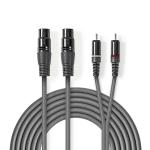 Balanceret Audio kabel | 2x XLR 3-Pin Hunstik | 2x RCA Hanstik | Nikkelplateret | 1.50 m | Runde | PVC | Mørkegrå | Kartonhylster