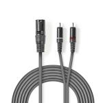 Balanceret Audio kabel | XLR 3-Pin Hanstik | 2x RCA Hanstik | Nikkelplateret | 1.50 m | Runde | PVC | Mørkegrå | Kartonhylster