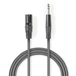 Balanceret Audio kabel | XLR 3-Pin Hanstik | 6.35 mm Hanstik | Nikkelplateret | 3.00 m | Runde | PVC | Mørkegrå | Kartonhylster