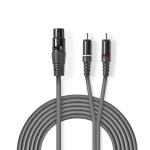 Balanceret Audio kabel | XLR 3-Pin Hunstik | 2x RCA Hanstik | Nikkelplateret | 1.50 m | Runde | PVC | Mørkegrå | Kartonhylster