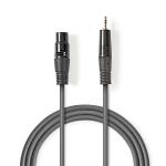 Balanceret Audio kabel | XLR 3-Pin Hunstik | 3.5 mm Hanstik | Nikkelplateret | 1.00 m | Runde | PVC | Mørkegrå | Kartonhylster