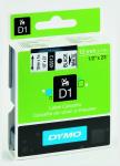 Dymo D1 tape 12mm x 7 mtr., sort/hvid