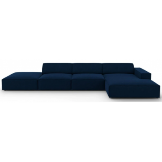 Jodie højrevendt chaiselong sofa i velour B341 x D166 cm - Sort/Blå