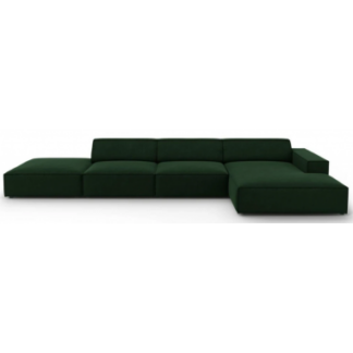 Jodie højrevendt chaiselong sofa i velour B341 x D166 cm - Sort/Flaskegrøn