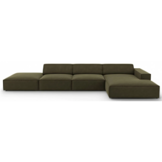 Jodie højrevendt chaiselong sofa i velour B341 x D166 cm - Sort/Grøn