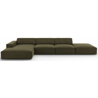 Jodie venstrevendt chaiselong sofa i velour B341 x D166 cm - Sort/Grøn