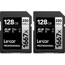 Lexar Pro 1667X SDXC UHS-II U3 (V60) R250/W120 128G - 2pack - Hukommelseskort