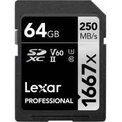 Lexar Pro 1667X SDXC UHS-II U3 (V60) R250/W120 64GB - Hukommelseskort