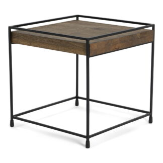 TORNA DESIGN Thin wood sidebord, kvadratisk - valnød eg og sort stål (46x46)